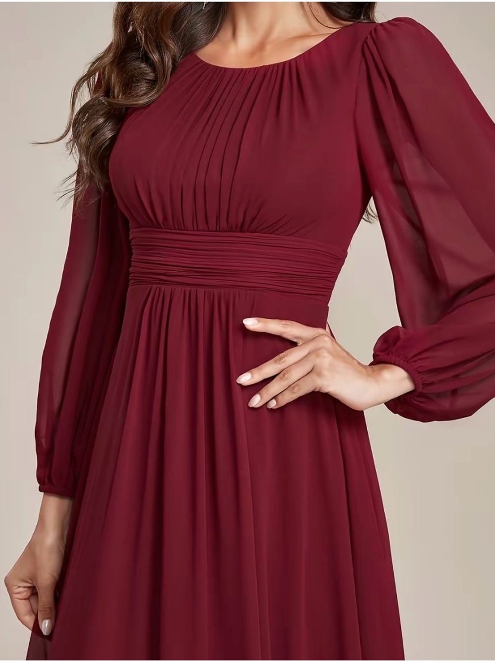 Elegant Long Sleeve Burgundy Dress